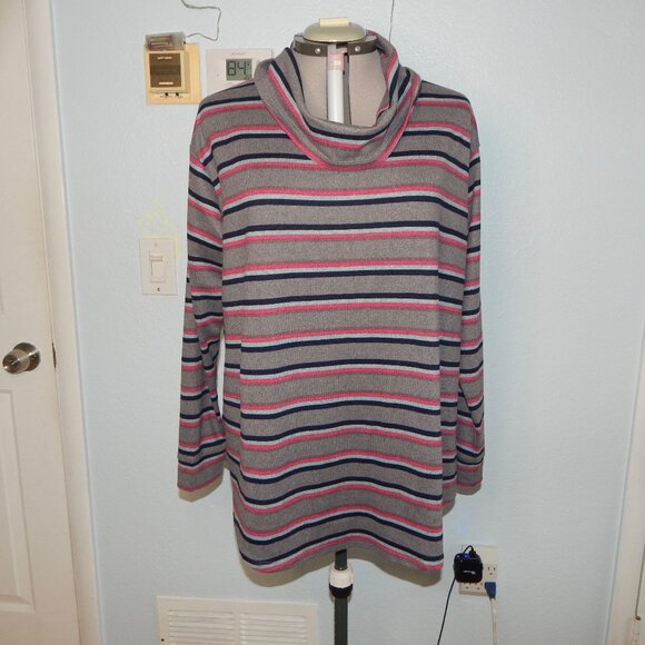 Lane Bryant Plus Size 18 20 Grey Pink Stripes Cowl Neck Sweater Blouse Top NWOT - Picture 1 of 9